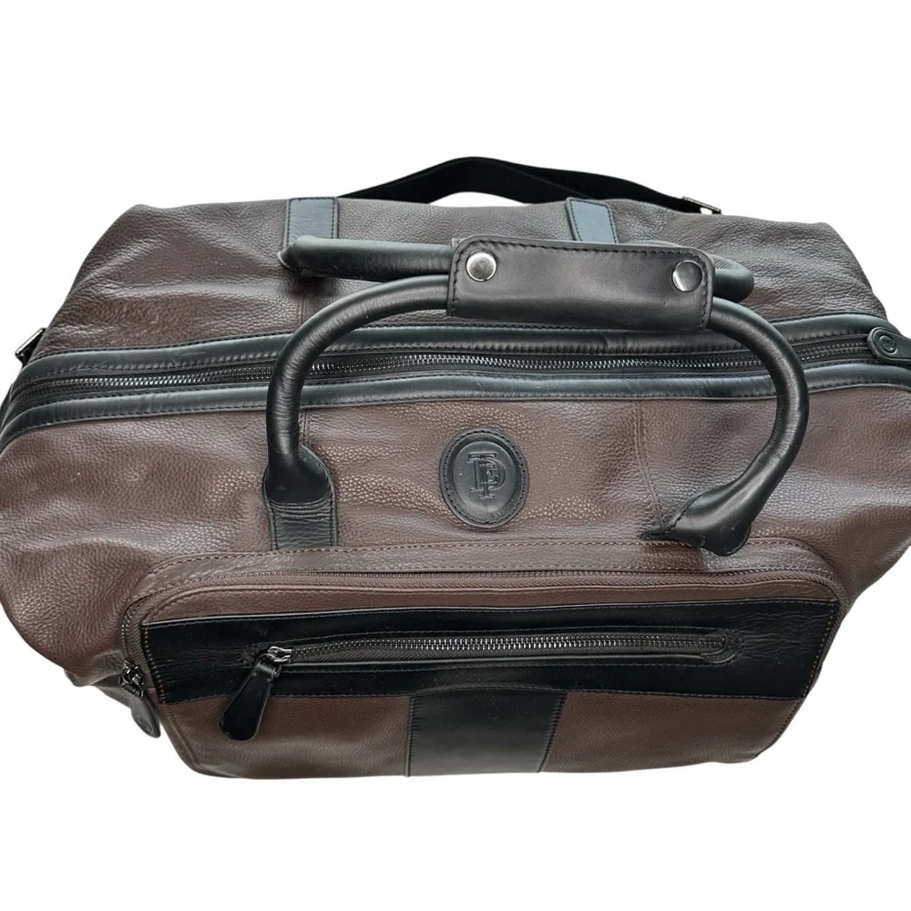 Ted Baker Trevir Equestrian Heritage Leather Duffle Bag In Brown Black